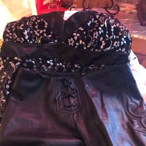 Very sexy front corset design leather pants